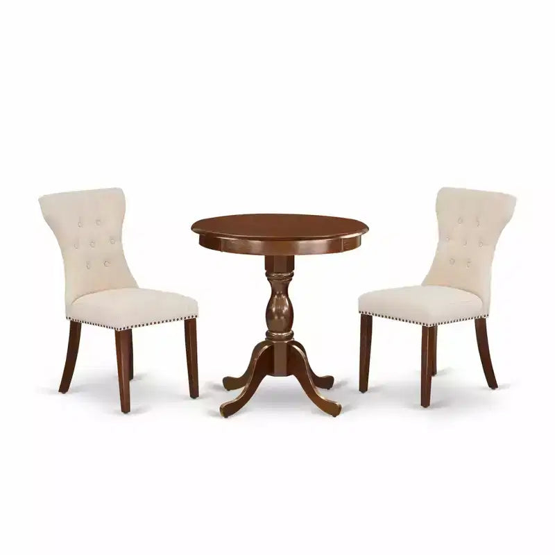 Ensemble de salle à manger HomeStock avec table ronde en bois, finition acajou