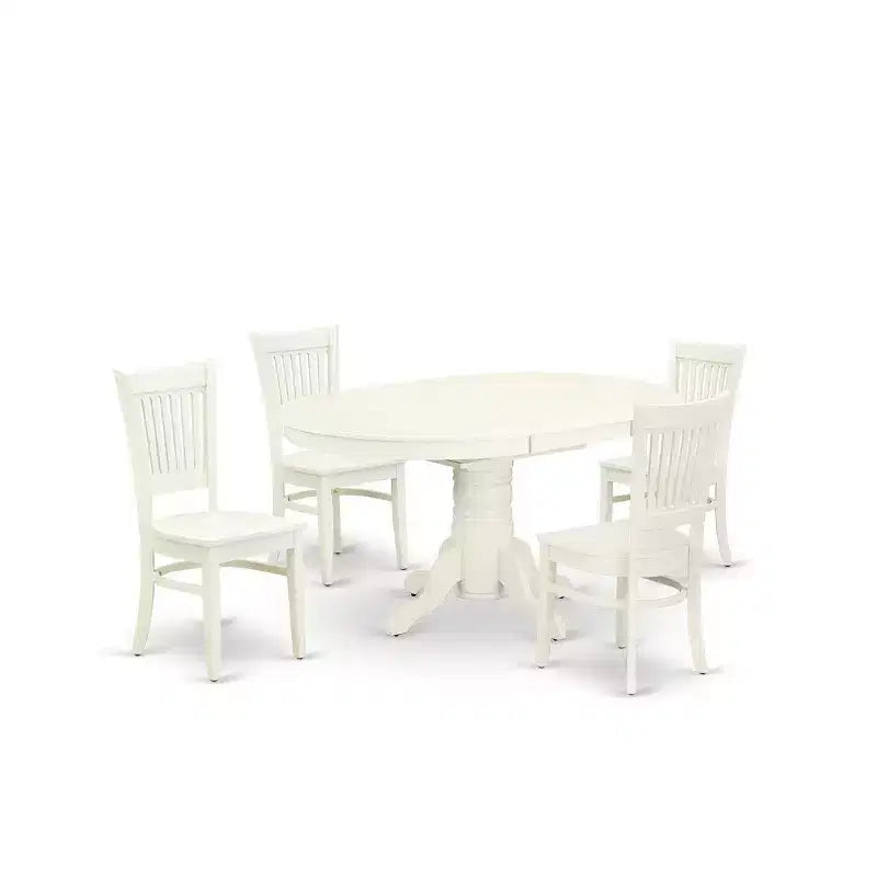 HomeStock AVVA5 Ensemble Table et Chaises de Cuisine 5 Pièces Lin Blanc Style Moderne
