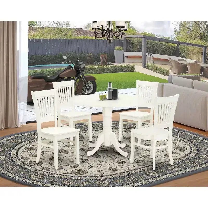 HomeStock Linen White Round Dining Table and 4 Chair Set Modern