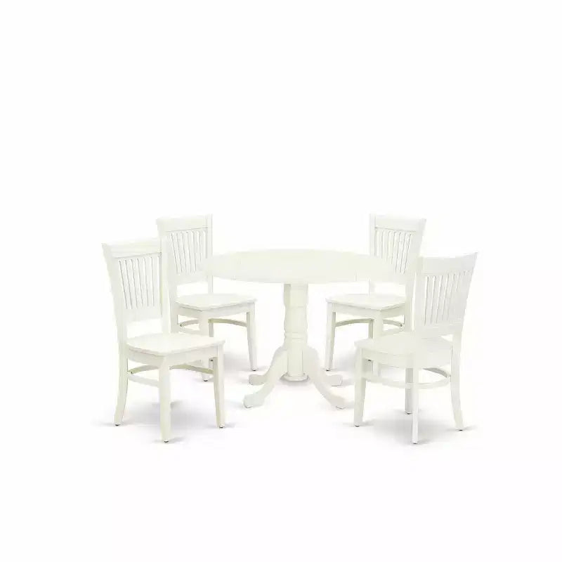 Ensemble table de salle à manger ronde et 4 chaises HomeStock en lin blanc, style moderne