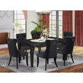 HomeStock Kitchen Dining Table Set Rectangle Table 6 Chairs Black Dark Gray