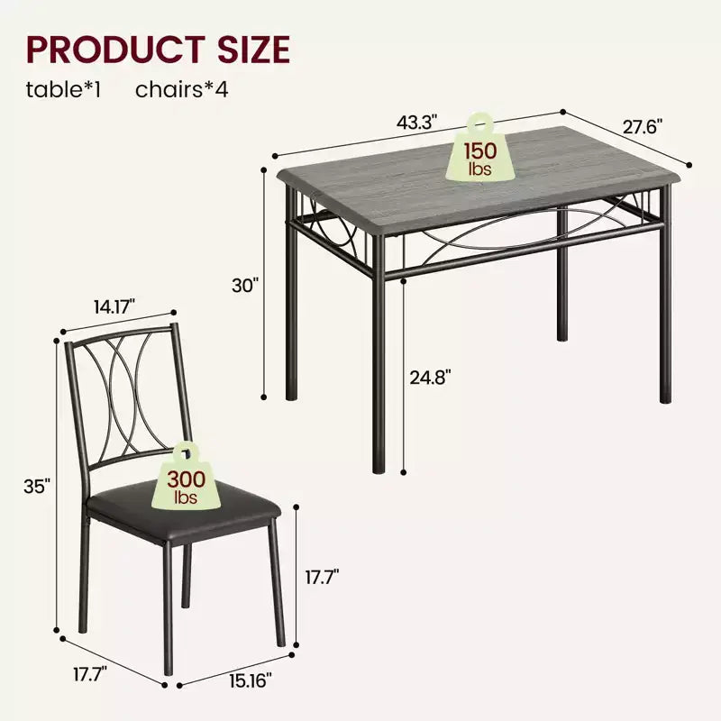 Ensemble Table à Manger et Chaises, Table de Cuisine pour 4 Personnes, Ensemble de Salle à Manger en Bois de 4 Pièces avec 4 Chaises, Table Rectangulaire de Cuisine pour Petits Espaces