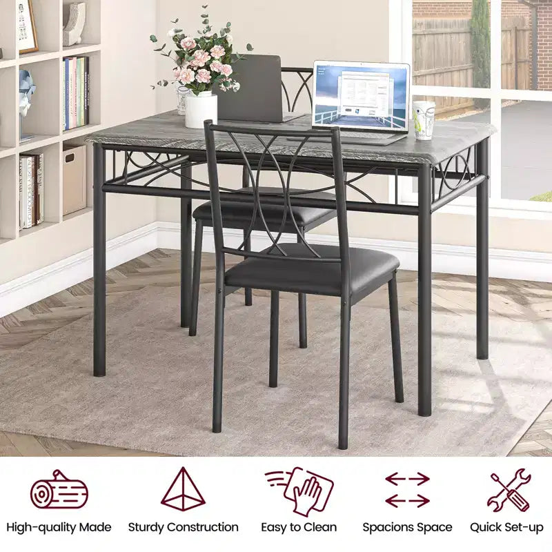 Ensemble Table à Manger et Chaises, Table de Cuisine pour 4 Personnes, Ensemble de Salle à Manger en Bois de 4 Pièces avec 4 Chaises, Table Rectangulaire de Cuisine pour Petits Espaces