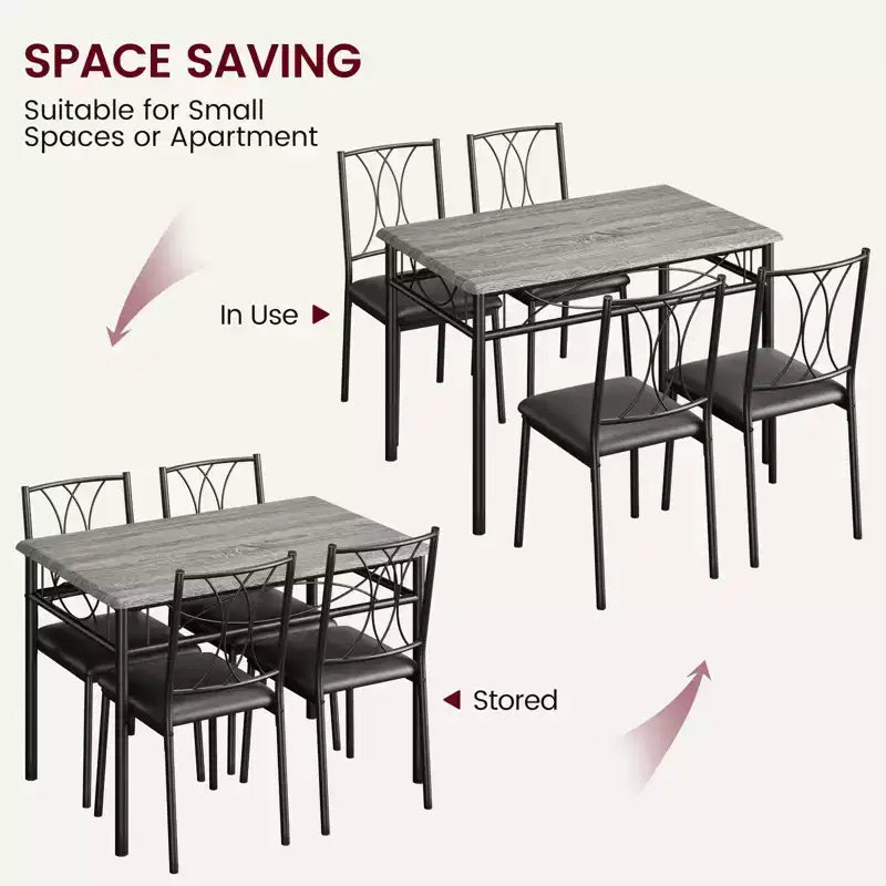Ensemble Table à Manger et Chaises, Table de Cuisine pour 4 Personnes, Ensemble de Salle à Manger en Bois de 4 Pièces avec 4 Chaises, Table Rectangulaire de Cuisine pour Petits Espaces