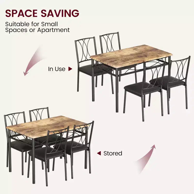 Ensemble Table à Manger et Chaises, Table de Cuisine pour 4 Personnes, Ensemble de Salle à Manger en Bois de 4 Pièces avec 4 Chaises, Table Rectangulaire de Cuisine pour Petits Espaces