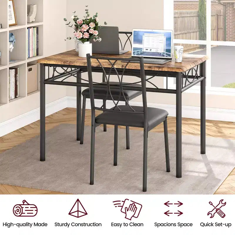 Ensemble Table à Manger et Chaises, Table de Cuisine pour 4 Personnes, Ensemble de Salle à Manger en Bois de 4 Pièces avec 4 Chaises, Table Rectangulaire de Cuisine pour Petits Espaces