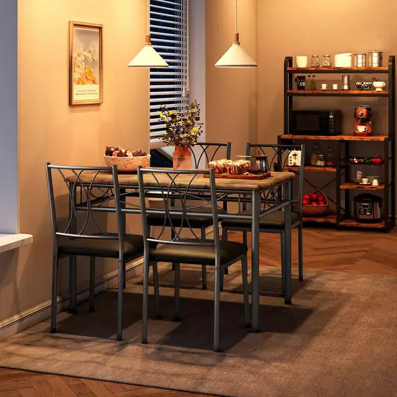 Ensemble Table à Manger et Chaises, Table de Cuisine pour 4 Personnes, Ensemble de Salle à Manger en Bois de 4 Pièces avec 4 Chaises, Table Rectangulaire de Cuisine pour Petits Espaces