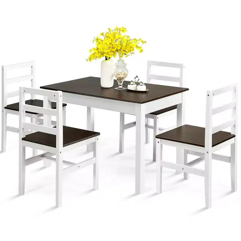 Ensemble de salle à manger 5 pièces en bois massif Costway, table de cuisine et 4 chaises