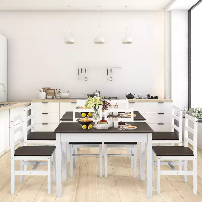 Ensemble de salle à manger 5 pièces en bois massif Costway, table de cuisine et 4 chaises
