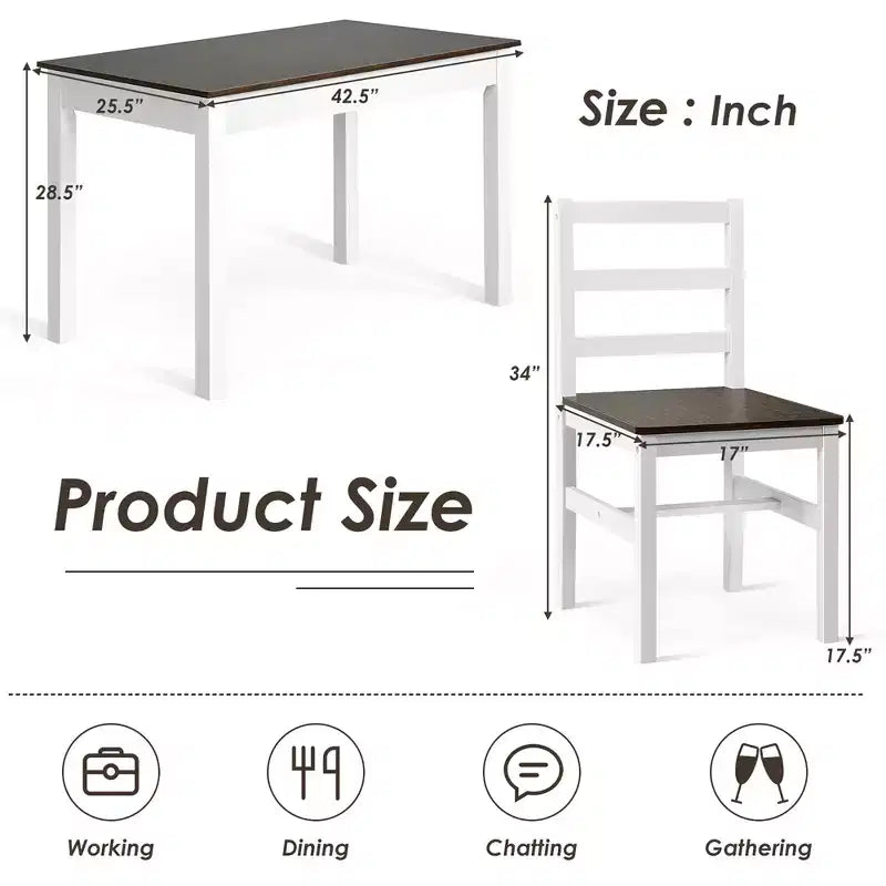 Ensemble de salle à manger 5 pièces en bois massif Costway, table de cuisine et 4 chaises