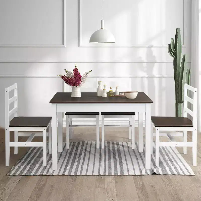 Ensemble de salle à manger 5 pièces en bois massif Costway, table de cuisine et 4 chaises