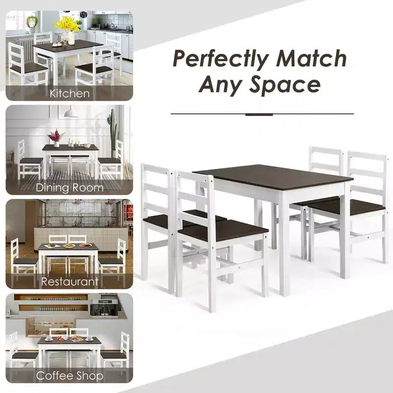 Ensemble de salle à manger 5 pièces en bois massif Costway, table de cuisine et 4 chaises