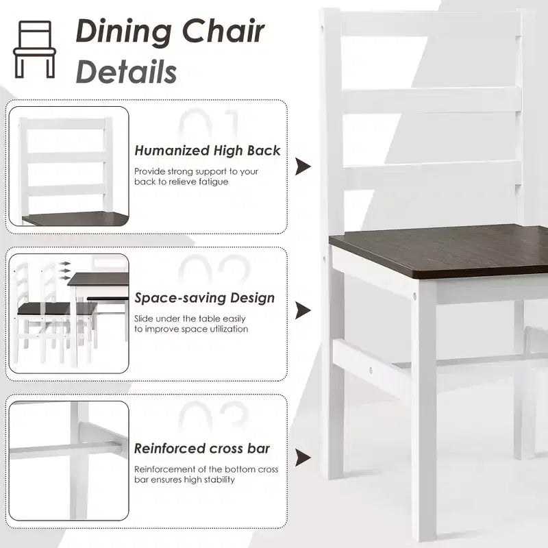 Ensemble de salle à manger 5 pièces en bois massif Costway, table de cuisine et 4 chaises