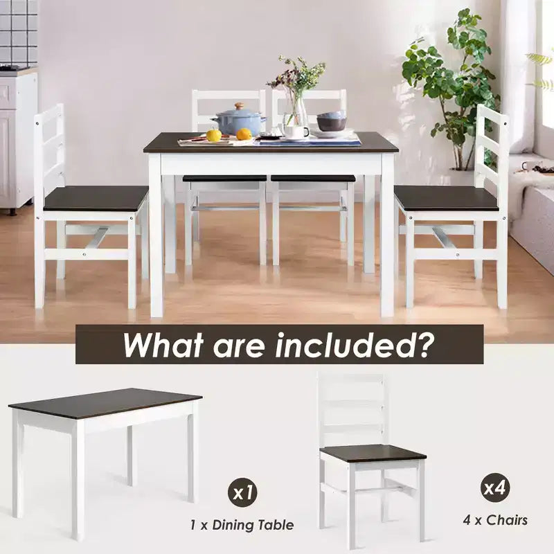 Ensemble de salle à manger 5 pièces en bois massif Costway, table de cuisine et 4 chaises