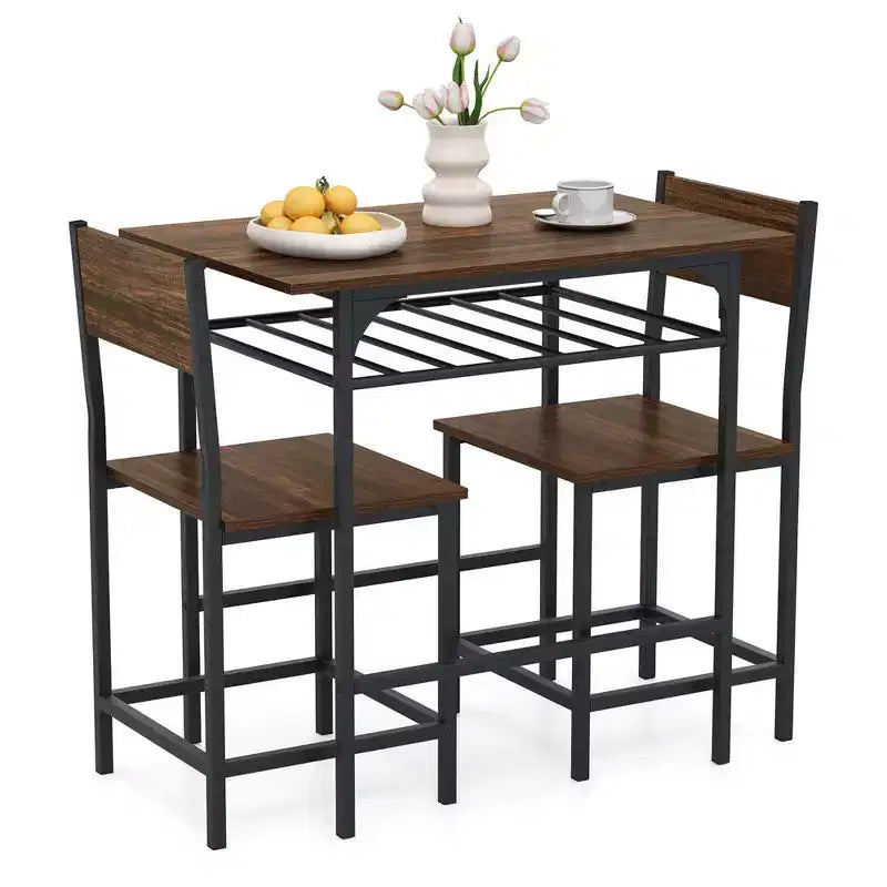 Costway Ensemble table et chaises de salle à manger rectangulaire 3 pièces en bois avec cadre en métal marron/gris