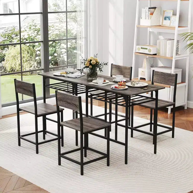 Costway Ensemble table et chaises de salle à manger rectangulaire 3 pièces en bois avec cadre en métal marron/gris