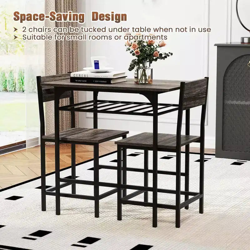 Costway Ensemble table et chaises de salle à manger rectangulaire 3 pièces en bois avec cadre en métal marron/gris