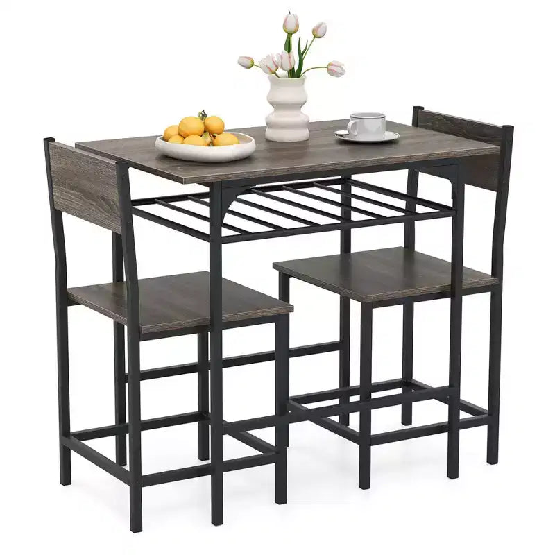 Costway Ensemble table et chaises de salle à manger rectangulaire 3 pièces en bois avec cadre en métal marron/gris