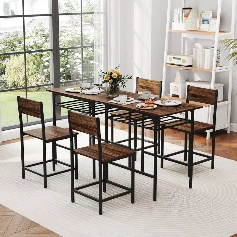Costway Ensemble table et chaises de salle à manger rectangulaire 3 pièces en bois avec cadre en métal marron/gris