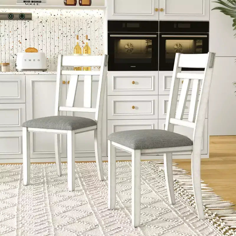 Ensemble de salle à manger extensible VECELO rustique 6 pièces, table en bois d'hévéa avec 4 chaises de salle à manger rembourrées sans accoudoirs et banc pour cuisine, gris