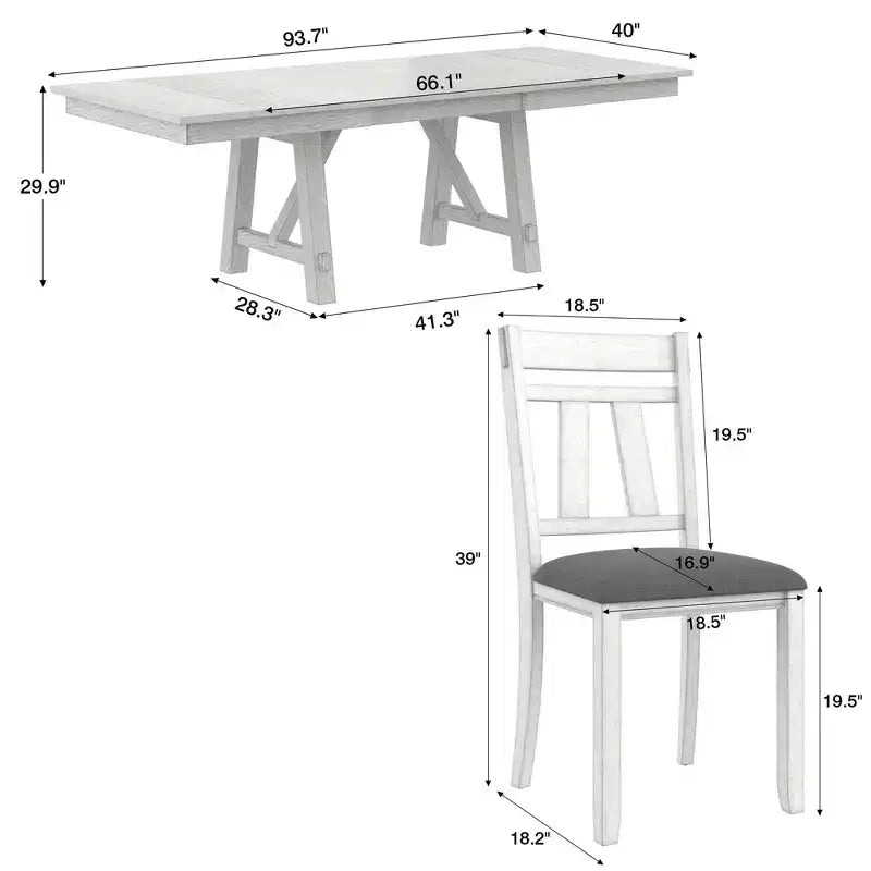 Ensemble de salle à manger extensible VECELO rustique 6 pièces, table en bois d'hévéa avec 4 chaises de salle à manger rembourrées sans accoudoirs et banc pour cuisine, gris