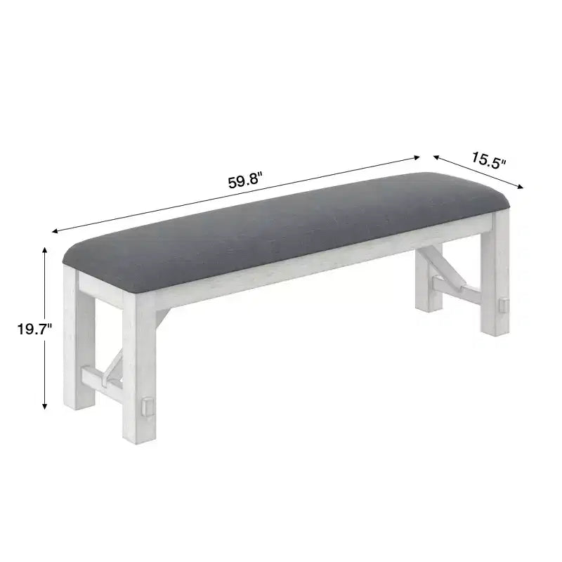 Ensemble de salle à manger extensible VECELO rustique 6 pièces, table en bois d'hévéa avec 4 chaises de salle à manger rembourrées sans accoudoirs et banc pour cuisine, gris