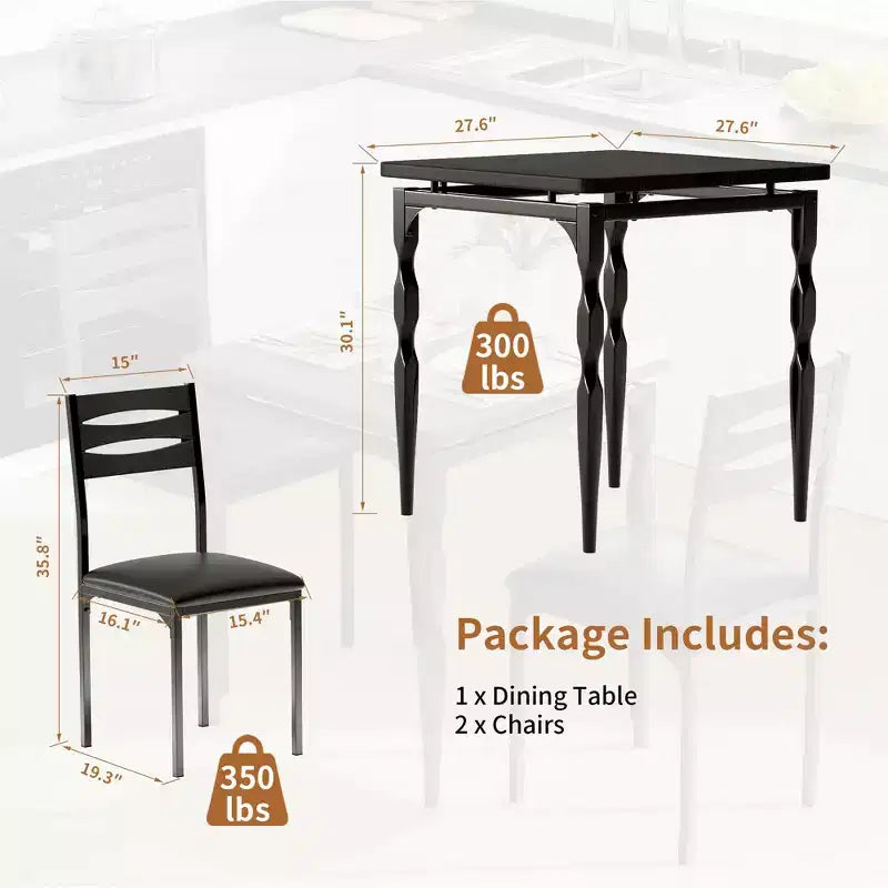 Ensemble Table à Manger pour 2, Ensemble Table et Chaises 3 Pièces pour 2, Ensemble Table à Manger avec Pieds de Table en Spirale pour Petits Espaces