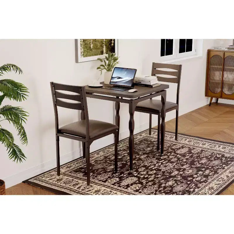 Ensemble Table à Manger pour 2, Ensemble Table et Chaises 3 Pièces pour 2, Ensemble Table à Manger avec Pieds de Table en Spirale pour Petits Espaces