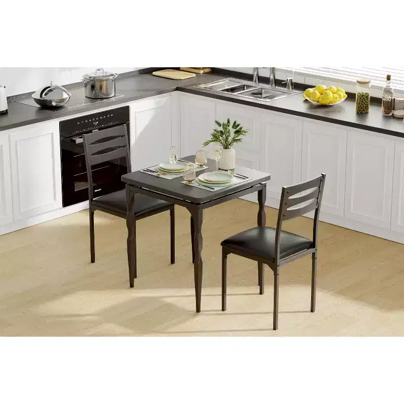 Ensemble Table à Manger pour 2, Ensemble Table et Chaises 3 Pièces pour 2, Ensemble Table à Manger avec Pieds de Table en Spirale pour Petits Espaces