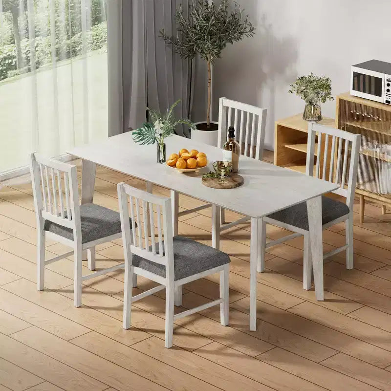 VECELO Farmhouse Style Dining Table Set, Rubber Wood Table and Upholstered Dining Chairs, Gray