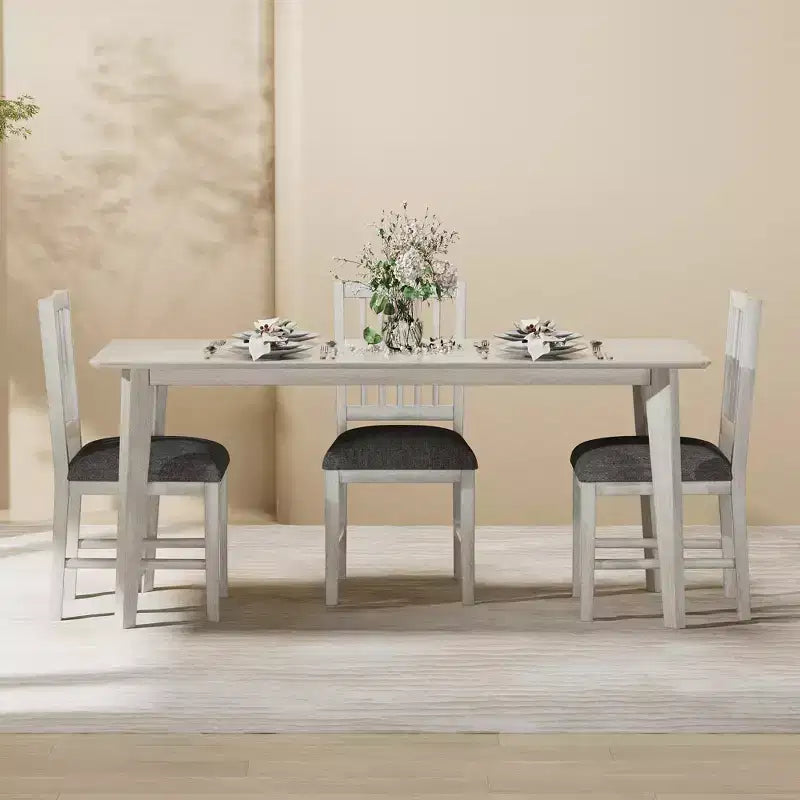 Ensemble de table à manger de style ferme VECELO, table en bois d'hévéa et chaises de salle à manger rembourrées, gris