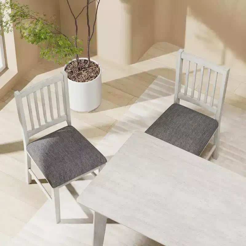 Ensemble de table à manger de style ferme VECELO, table en bois d'hévéa et chaises de salle à manger rembourrées, gris