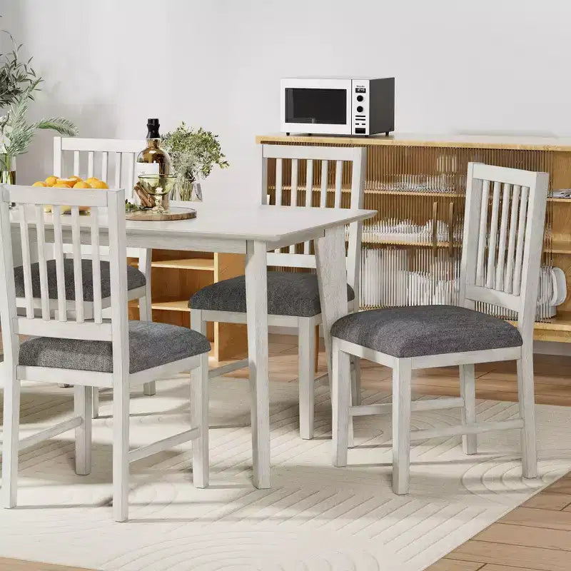 Ensemble de table à manger de style ferme VECELO, table en bois d'hévéa et chaises de salle à manger rembourrées, gris