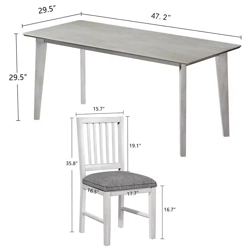 Ensemble de table à manger de style ferme VECELO, table en bois d'hévéa et chaises de salle à manger rembourrées, gris