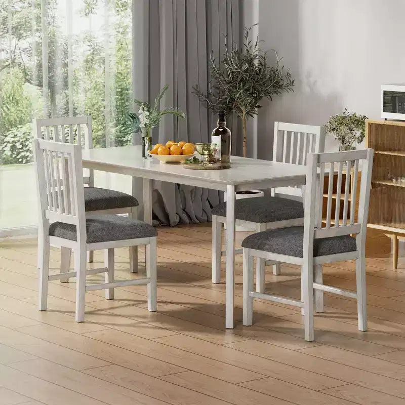 Ensemble de table à manger de style ferme VECELO, table en bois d'hévéa et chaises de salle à manger rembourrées, gris