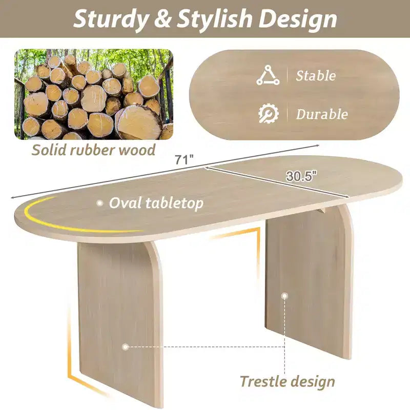 Ensemble de salle à manger ovale 6 pièces Whisen - Table en bois d'hévéa avec 4 chaises en rotin et banc, ensemble de cuisine moderne pour 6 personnes