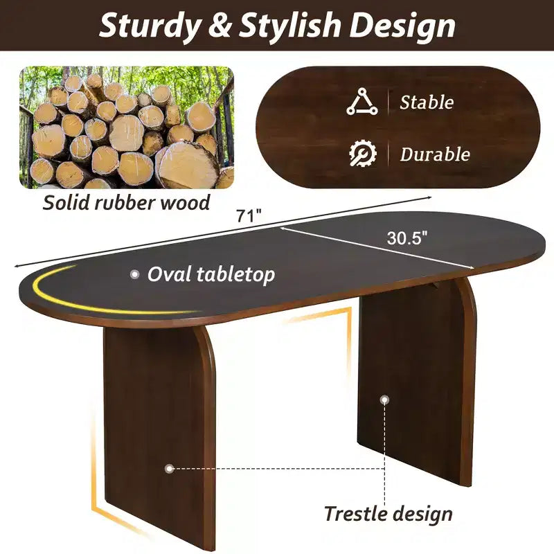 Ensemble de salle à manger ovale 6 pièces Whisen - Table en bois d'hévéa avec 4 chaises en rotin et banc, ensemble de cuisine moderne pour 6 personnes