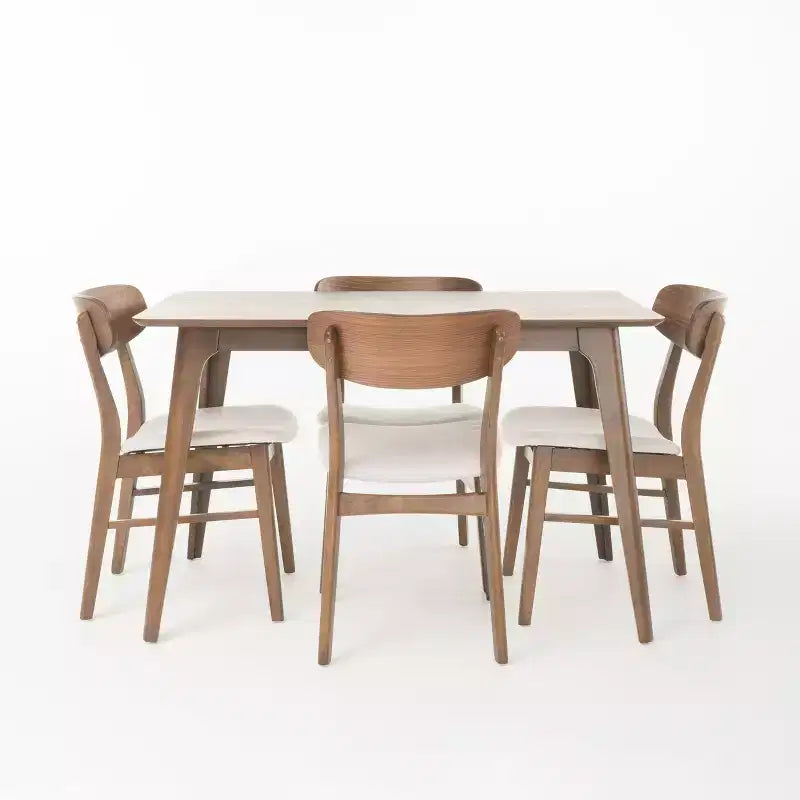 Ensemble de salle à manger 5 pièces Christopher Knight Home Iriat en tissu rembourré et bois, style milieu de siècle