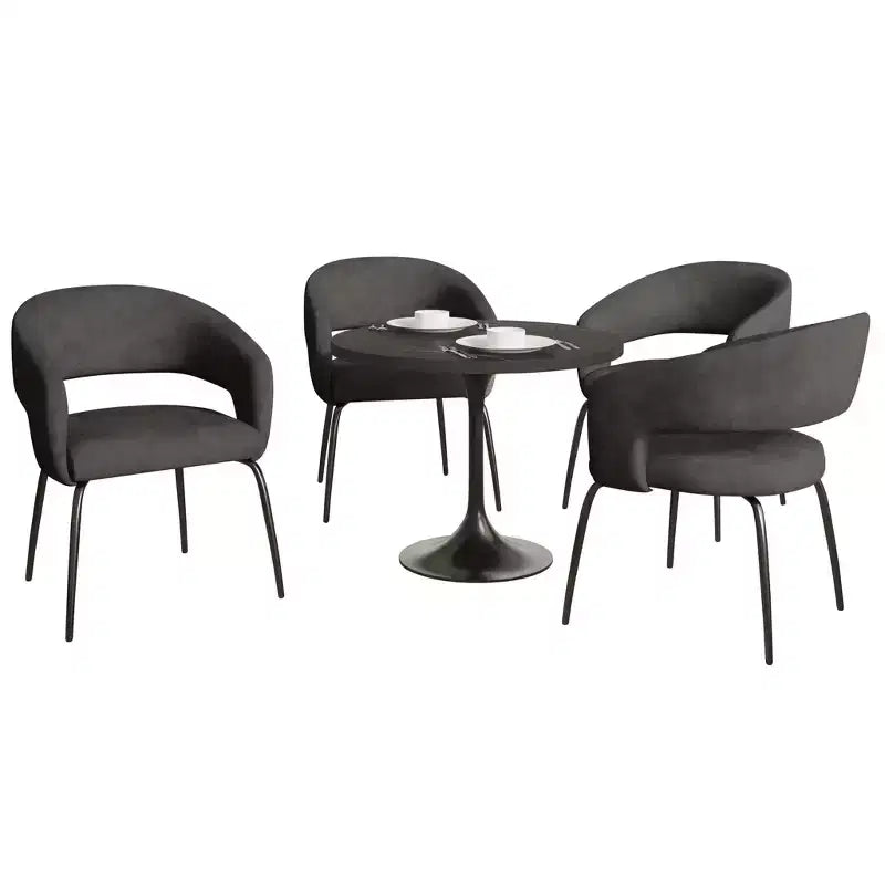Ensemble de salle à manger 5 pièces LeisureMod Verve avec table à manger ronde de 36 po avec plateau en MDF noir et 4 chaises de salle à manger
