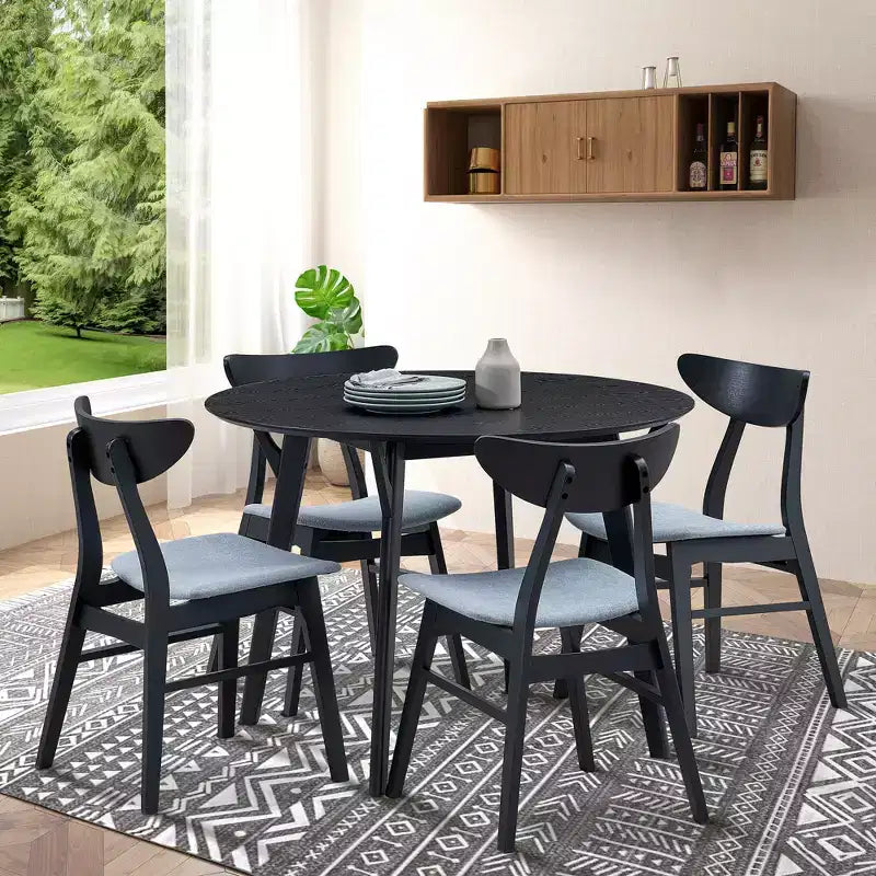 Ensemble de salle à manger rond 5 pièces GDFStudio Lambert moderne en bois d'hévéa et tissu rembourré
