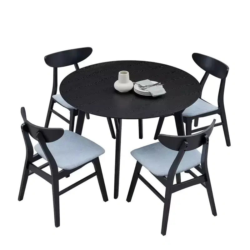 Ensemble de salle à manger rond 5 pièces GDFStudio Lambert moderne en bois d'hévéa et tissu rembourré