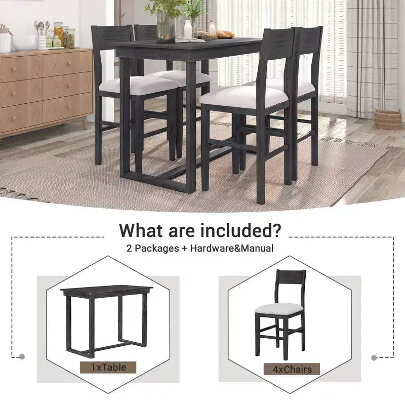 Ensemble de salle à manger Whisen 5 pièces hauteur comptoir avec table et 4 chaises