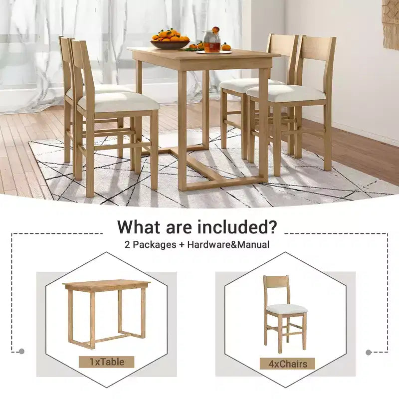 Ensemble de salle à manger Whisen 5 pièces hauteur comptoir avec table et 4 chaises