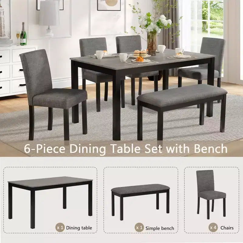 Ensemble de salle à manger 6 pièces avec banc et chaises, ensemble de table à manger pour 6 avec banc, ensemble de table à manger en bois pour cuisine, salle à manger