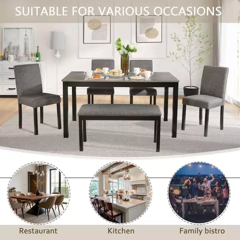 Ensemble de salle à manger 6 pièces avec banc et chaises, ensemble de table à manger pour 6 avec banc, ensemble de table à manger en bois pour cuisine, salle à manger