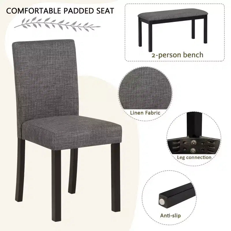 Ensemble de salle à manger 6 pièces avec banc et chaises, ensemble de table à manger pour 6 avec banc, ensemble de table à manger en bois pour cuisine, salle à manger