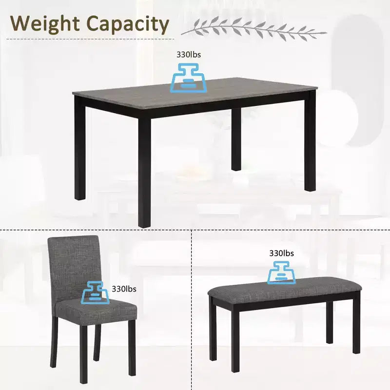 Ensemble de salle à manger 6 pièces avec banc et chaises, ensemble de table à manger pour 6 avec banc, ensemble de table à manger en bois pour cuisine, salle à manger