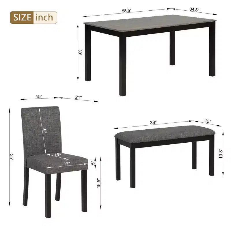 Ensemble de salle à manger 6 pièces avec banc et chaises, ensemble de table à manger pour 6 avec banc, ensemble de table à manger en bois pour cuisine, salle à manger