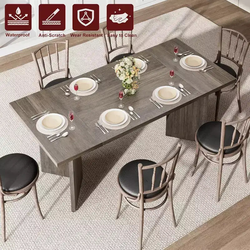 Table à manger rectangulaire de 180 cm pour 6 personnes, table de cuisine de style ferme rustique avec pieds robustes