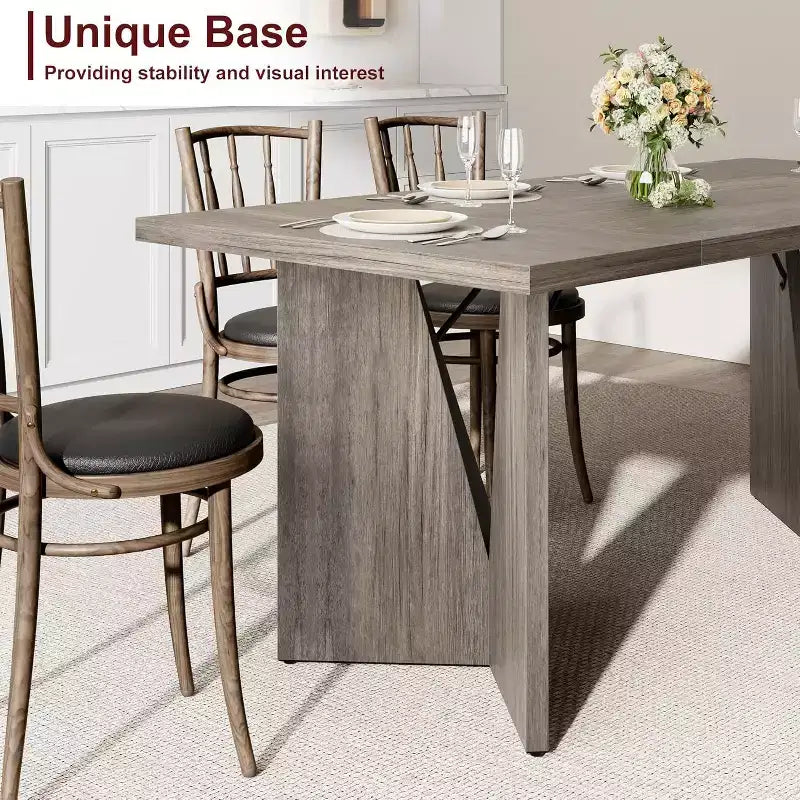 Table à manger rectangulaire de 180 cm pour 6 personnes, table de cuisine de style ferme rustique avec pieds robustes